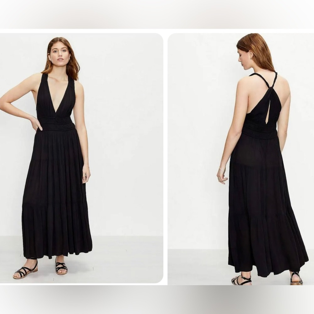Loft Black Halter Maxi Dress Sz S
